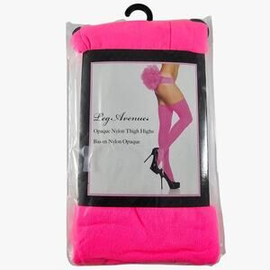 New Leg Avenue Thigh High Hosiery One Size Pink Opaque Nylon Sexy Lingerie